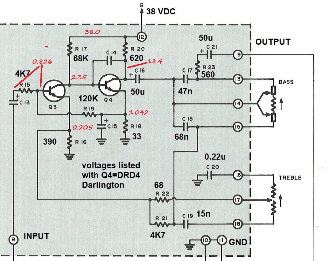 line stage schematic with DC bias voltages annotated